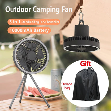 10000mah Usb Tripod Camping Fan With Power Bank Light Rechargeable