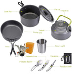 11PCS Camping Cookware Set Outdoor Aluminum Cooking Set Water Kettle