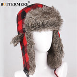 BUTTERMERE Winter Hats For Mens Bomber Hat Fur Red Warm Earflap Cap