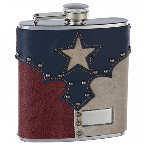 North Springs 6oz Genuine Leather "Texas Pride" Hip Flask