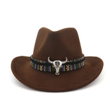 Fashion Men Women Western Cowboy Hat With Cow Head Band Wide Brim Hat