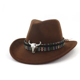 Fashion Men Women Western Cowboy Hat With Cow Head Band Wide Brim Hat