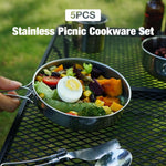 Stainless Steel Bowl Cups Set Camping Tableware Picnic Cookware