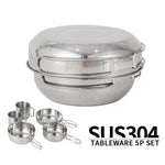 Stainless Steel Bowl Cups Set Camping Tableware Picnic Cookware